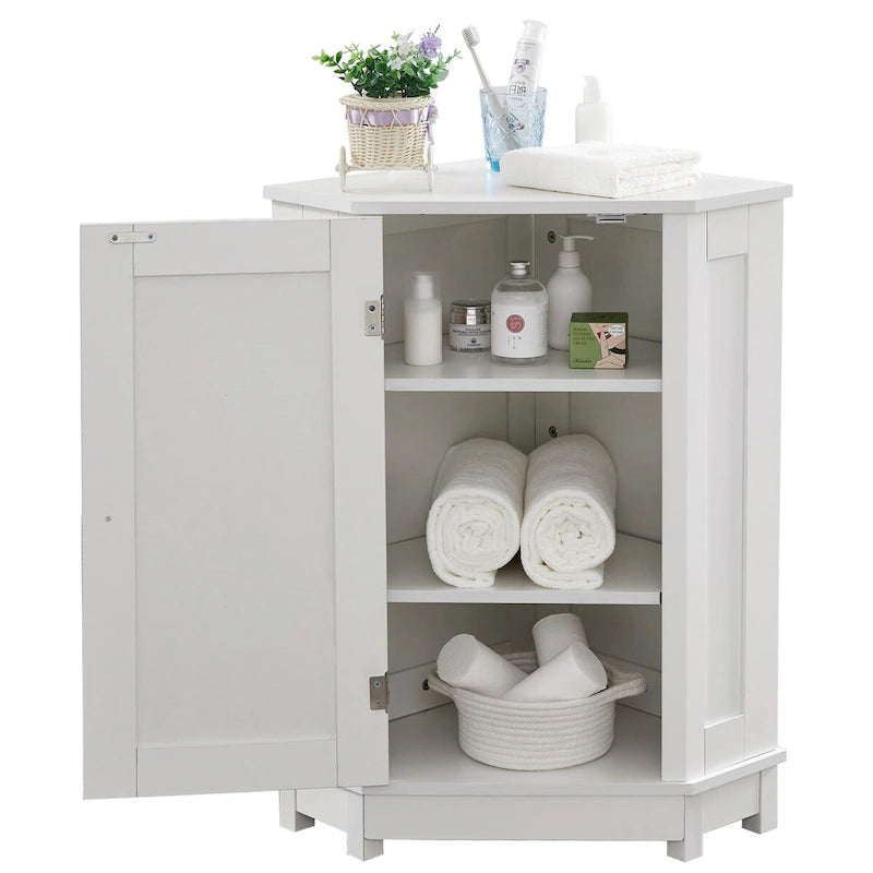 Meuble de salle de bain blanc d'angle triangulaire avec étagère réglable en MDF de style moderne