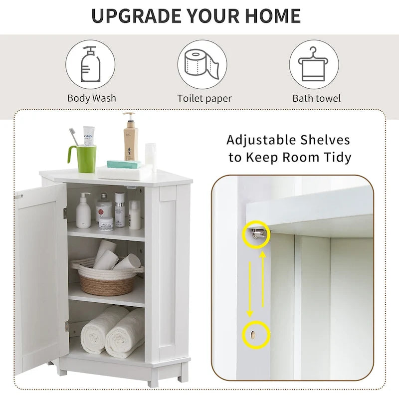 Meuble de salle de bain blanc d'angle triangulaire avec étagère réglable en MDF de style moderne