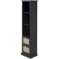 Meuble de rangement en bois 3 étagères et 2 tiroirs avec façade en rotin - Noir - Roche River Décor