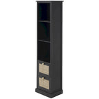 Meuble de rangement en bois 3 étagères et 2 tiroirs avec façade en rotin - Noir - Roche River Décor