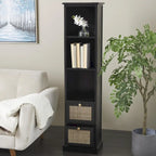Meuble de rangement en bois 3 étagères et 2 tiroirs avec façade en rotin - Noir - Roche River Décor
