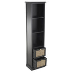 Meuble de rangement en bois 3 étagères et 2 tiroirs avec façade en rotin - Noir - Roche River Décor