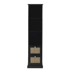 Meuble de rangement en bois 3 étagères et 2 tiroirs avec façade en rotin - Noir - Roche River Décor