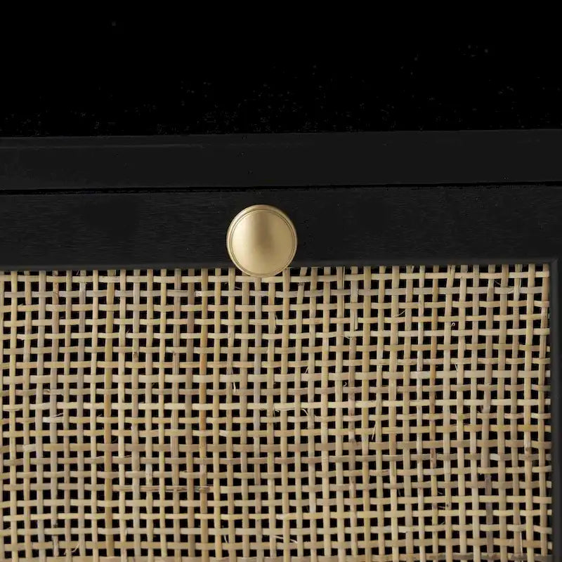 Meuble de rangement en bois 3 étagères et 2 tiroirs avec façade en rotin - Noir - Roche River Décor