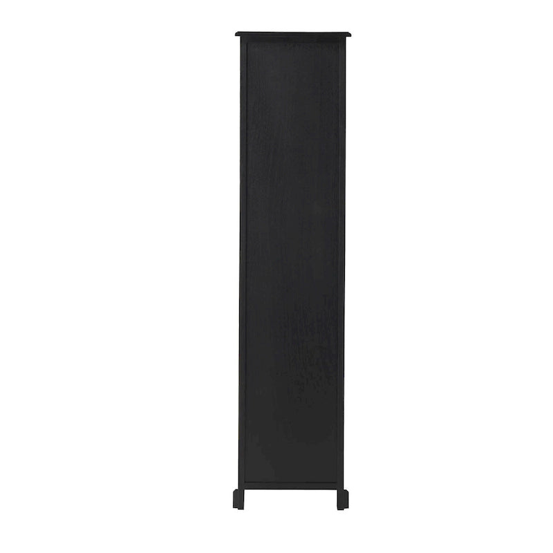 Meuble de rangement en bois 3 étagères et 2 tiroirs avec façade en rotin - Noir - Roche River Décor