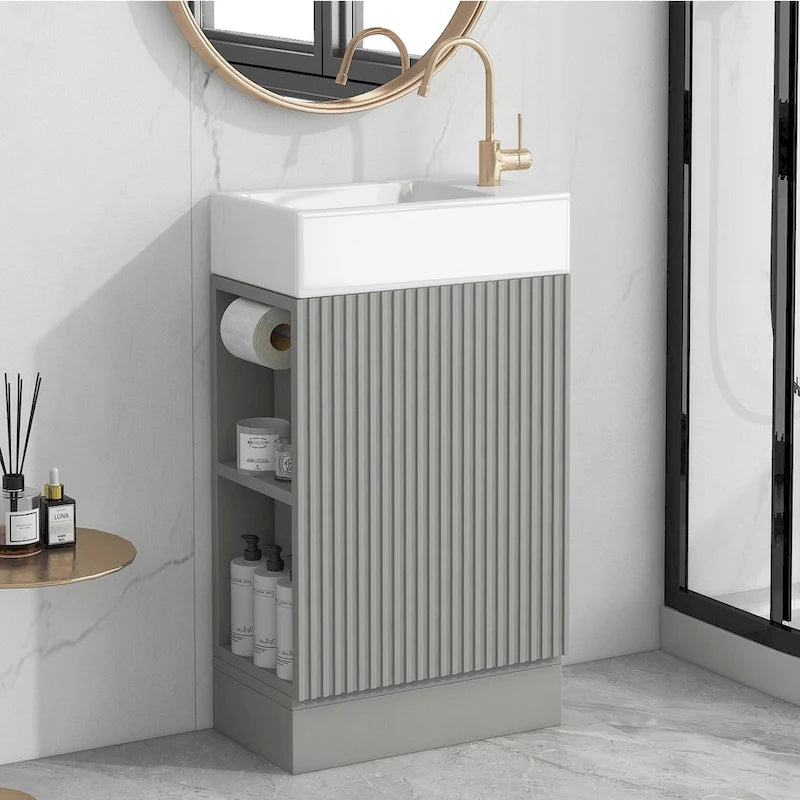 Meuble-lavabo de salle de bain avec étagère à deux niveaux