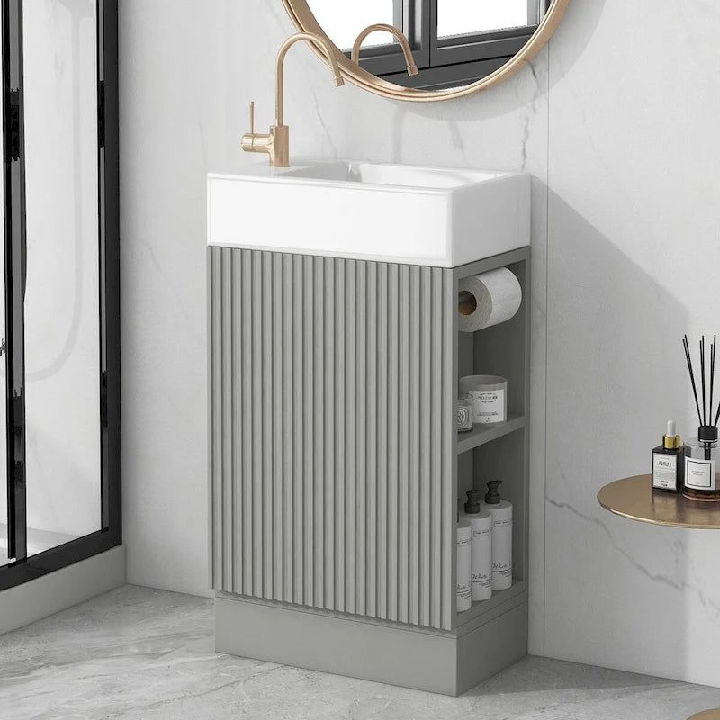 Meuble-lavabo de salle de bain avec étagère à deux niveaux