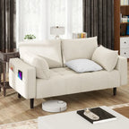 Canapé deux places capitonné en velours de 142 cm avec siège capitonné et poches de rangement latérales