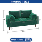 Canapé deux places capitonné en velours de 142 cm avec siège capitonné et poches de rangement latérales