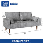 Canapé deux places capitonné en velours de 142 cm avec siège capitonné et poches de rangement latérales