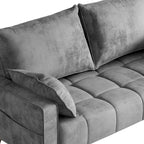 Canapé deux places capitonné en velours de 142 cm avec siège capitonné et poches de rangement latérales