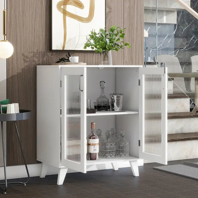 Meuble de rangement moderne pour salle de bain avec 2 portes en verre et étagère réglable Blanc