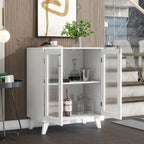 Meuble de rangement moderne pour salle de bain avec 2 portes en verre et étagère réglable Blanc