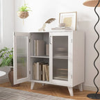 Meuble de rangement moderne pour salle de bain avec 2 portes en verre et étagère réglable Blanc