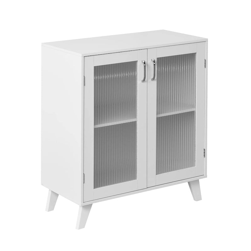 Meuble de rangement moderne pour salle de bain avec 2 portes en verre et étagère réglable Blanc