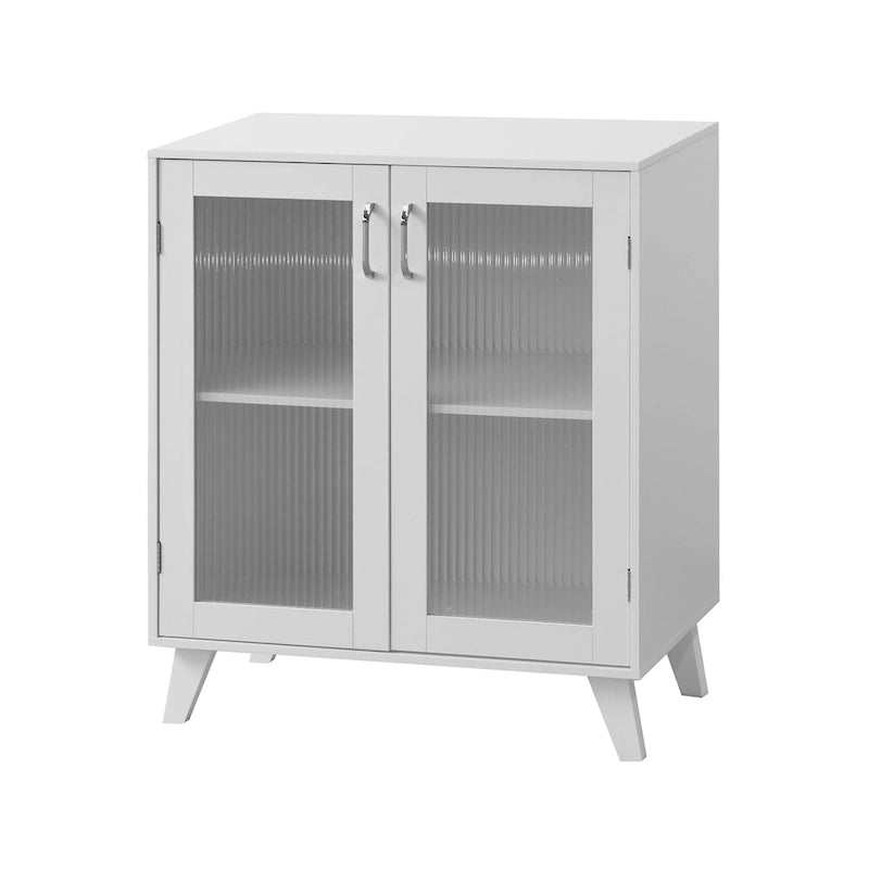 Meuble de rangement moderne pour salle de bain avec 2 portes en verre et étagère réglable Blanc