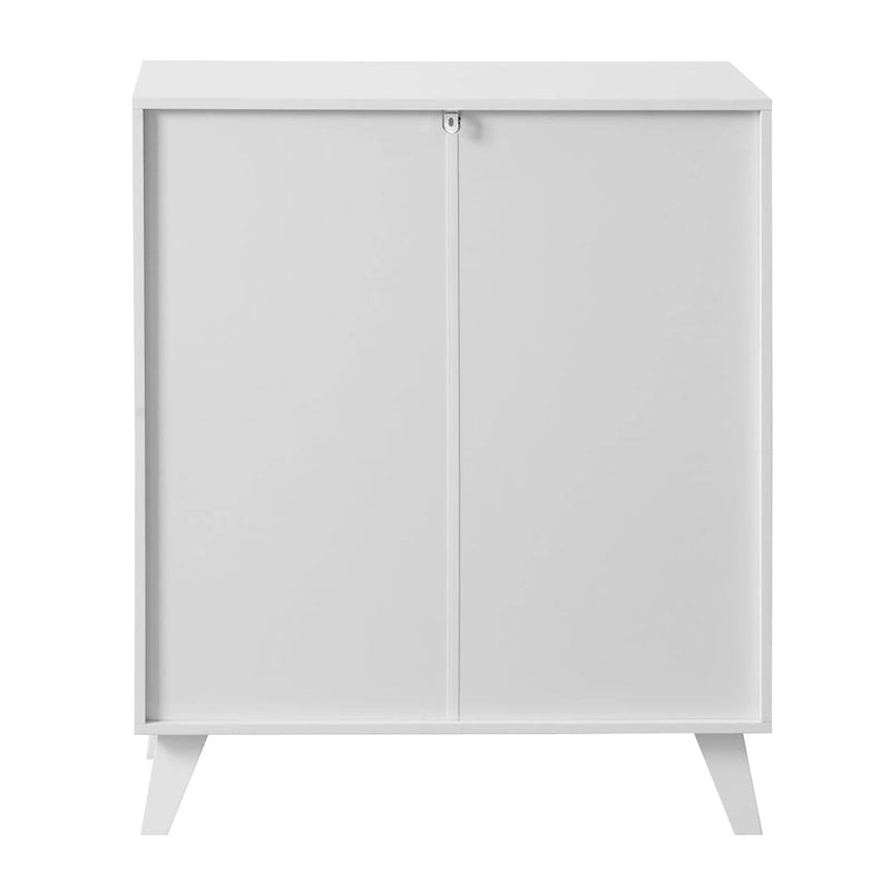 Meuble de rangement moderne pour salle de bain avec 2 portes en verre et étagère réglable Blanc