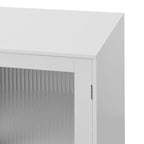 Meuble de rangement moderne pour salle de bain avec 2 portes en verre et étagère réglable Blanc