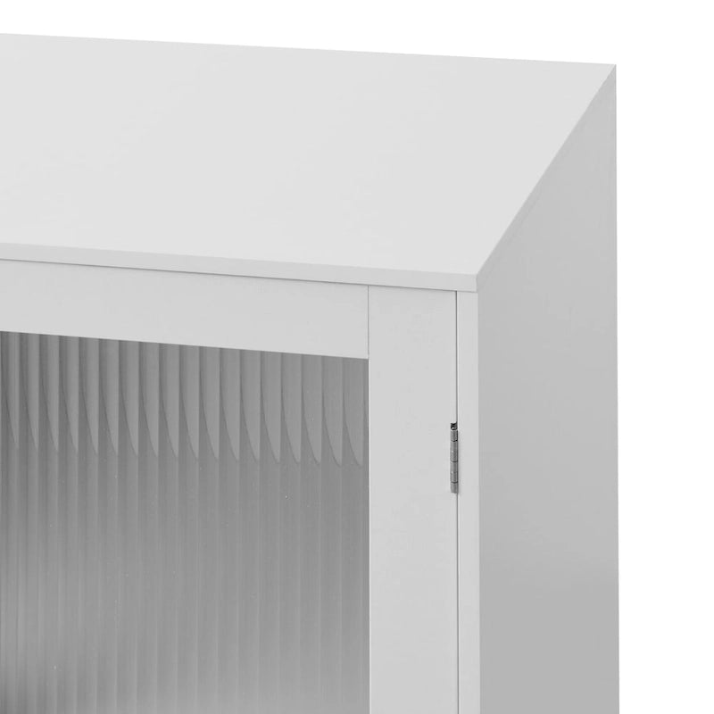 Meuble de rangement moderne pour salle de bain avec 2 portes en verre et étagère réglable Blanc
