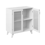 Meuble de rangement moderne pour salle de bain avec 2 portes en verre et étagère réglable Blanc