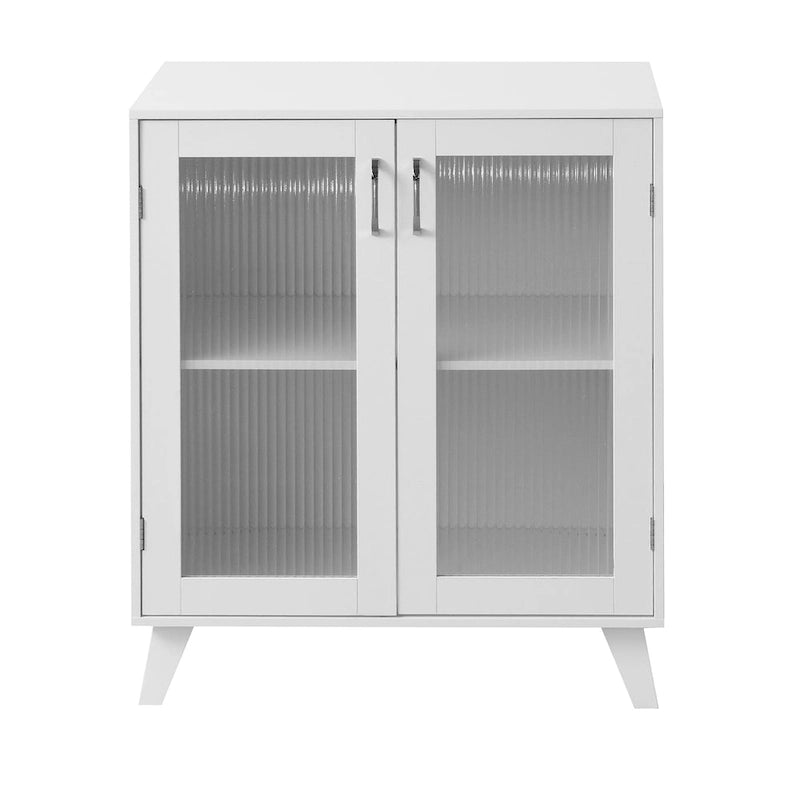 Meuble de rangement moderne pour salle de bain avec 2 portes en verre et étagère réglable Blanc