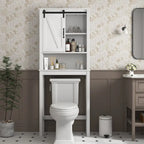 Armoire de rangement au-dessus des toilettes, meuble de salle de bain peu encombrant, avec étagères réglables et porte de grange 27,16 x 9,06 x 67 pouces