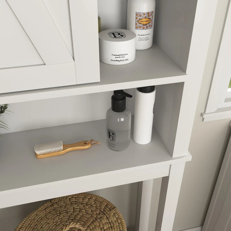 Armoire de rangement au-dessus des toilettes, meuble de salle de bain peu encombrant, avec étagères réglables et porte de grange 27,16 x 9,06 x 67 pouces