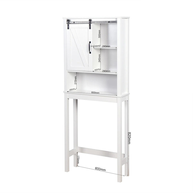 Armoire de rangement au-dessus des toilettes, meuble de salle de bain peu encombrant, avec étagères réglables et porte de grange 27,16 x 9,06 x 67 pouces