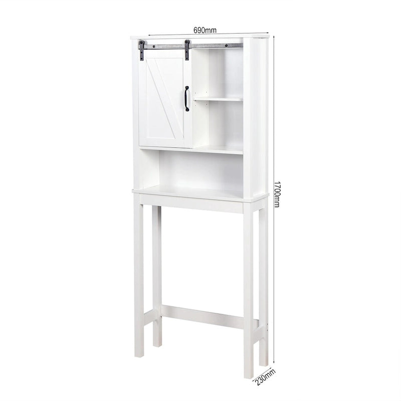 Armoire de rangement au-dessus des toilettes, meuble de salle de bain peu encombrant, avec étagères réglables et porte de grange 27,16 x 9,06 x 67 pouces