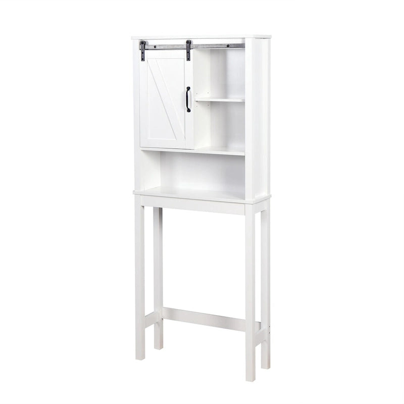Armoire de rangement au-dessus des toilettes, meuble de salle de bain peu encombrant, avec étagères réglables et porte de grange 27,16 x 9,06 x 67 pouces