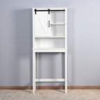 Armoire de rangement au-dessus des toilettes, meuble de salle de bain peu encombrant, avec étagères réglables et porte de grange 27,16 x 9,06 x 67 pouces