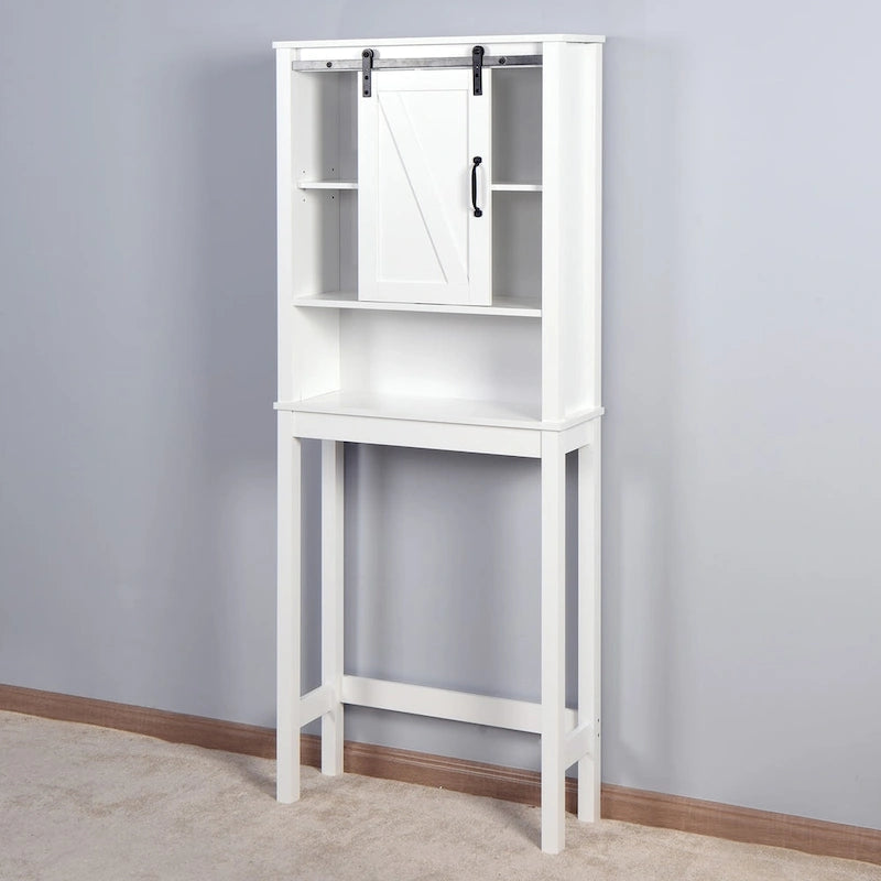 Armoire de rangement au-dessus des toilettes, meuble de salle de bain peu encombrant, avec étagères réglables et porte de grange 27,16 x 9,06 x 67 pouces