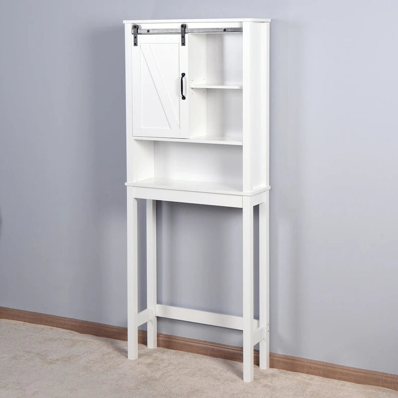 Armoire de rangement au-dessus des toilettes, meuble de salle de bain peu encombrant, avec étagères réglables et porte de grange 27,16 x 9,06 x 67 pouces