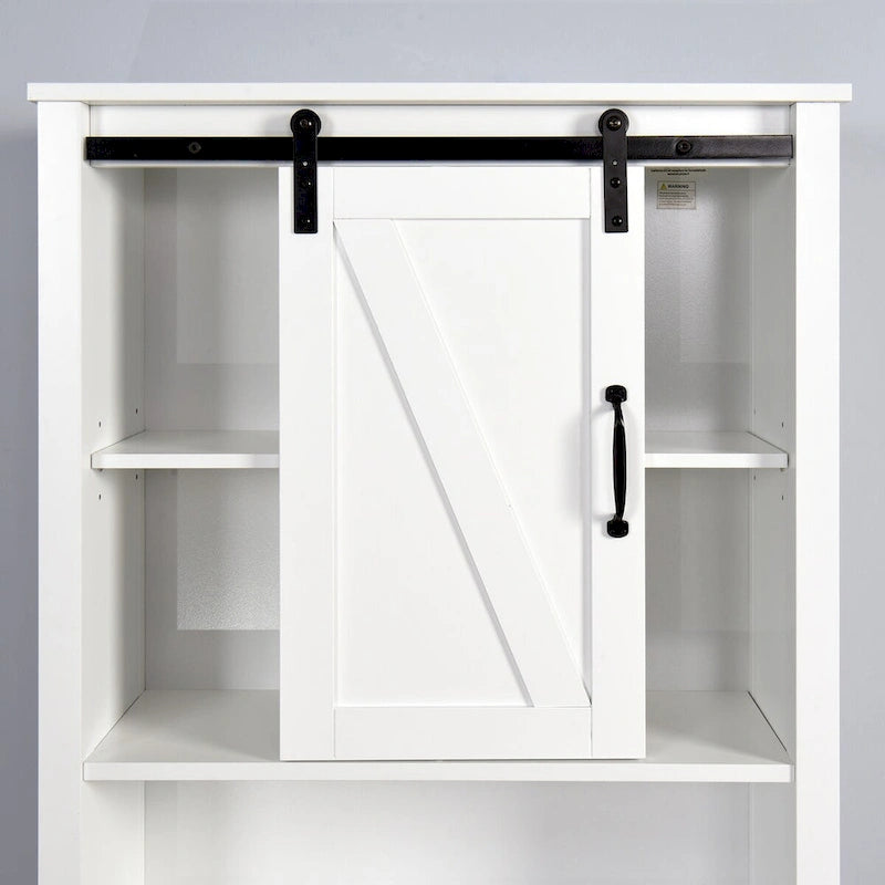 Armoire de rangement au-dessus des toilettes, meuble de salle de bain peu encombrant, avec étagères réglables et porte de grange 27,16 x 9,06 x 67 pouces