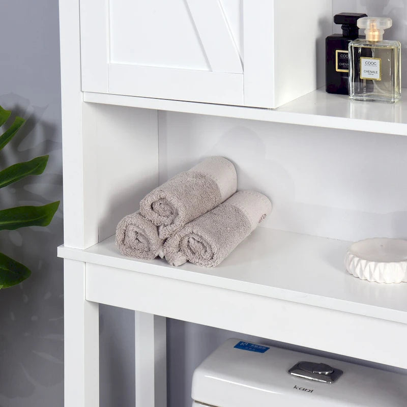 Armoire de rangement au-dessus des toilettes, meuble de salle de bain peu encombrant, avec étagères réglables et porte de grange 27,16 x 9,06 x 67 pouces