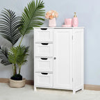 Meuble de rangement de salle de bain blanc, meuble bas avec étagère réglable et tiroirs