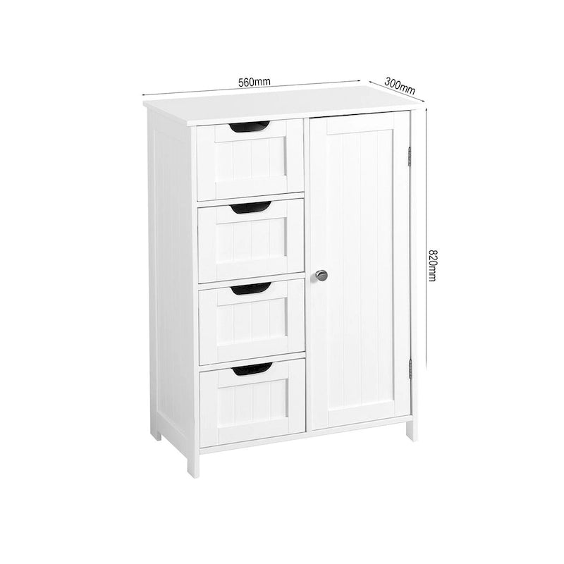 Meuble de rangement de salle de bain blanc, meuble bas avec étagère réglable et tiroirs