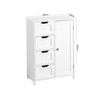 Meuble de rangement de salle de bain blanc, meuble bas avec étagère réglable et tiroirs