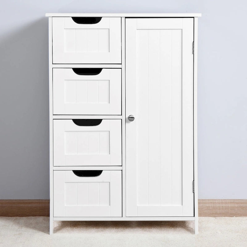 Meuble de rangement de salle de bain blanc, meuble bas avec étagère réglable et tiroirs