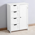 Meuble de rangement de salle de bain blanc, meuble bas avec étagère réglable et tiroirs