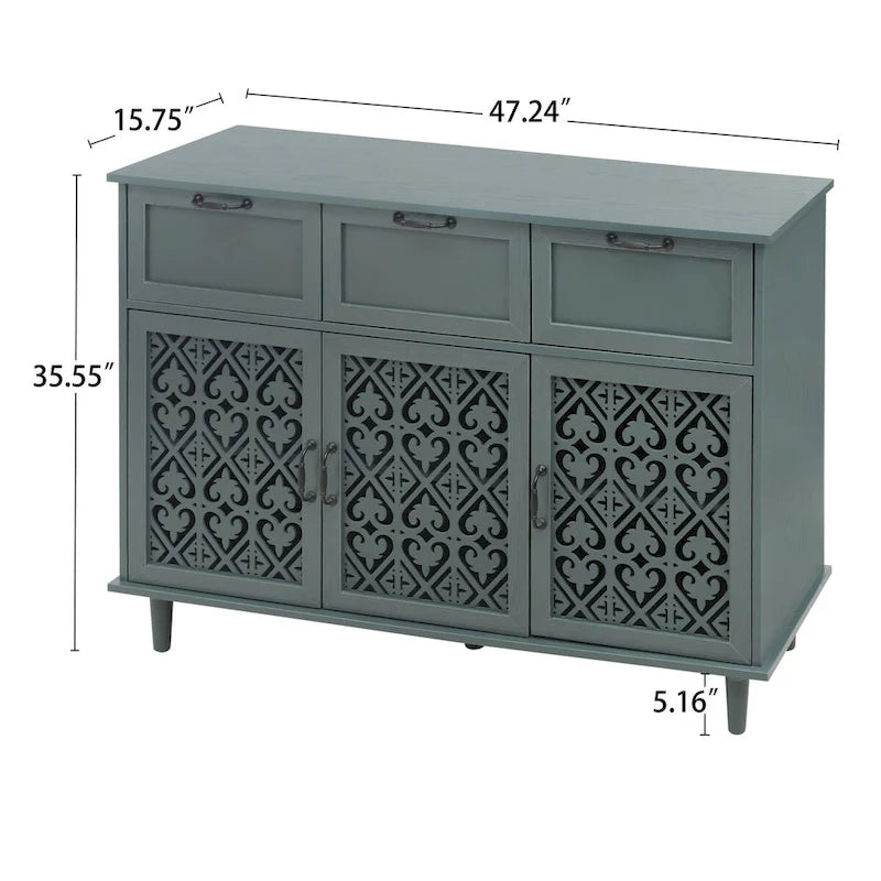 Armoire 3 portes 3 tiroirs, meuble américain, convient pour chambre, salon, bureau