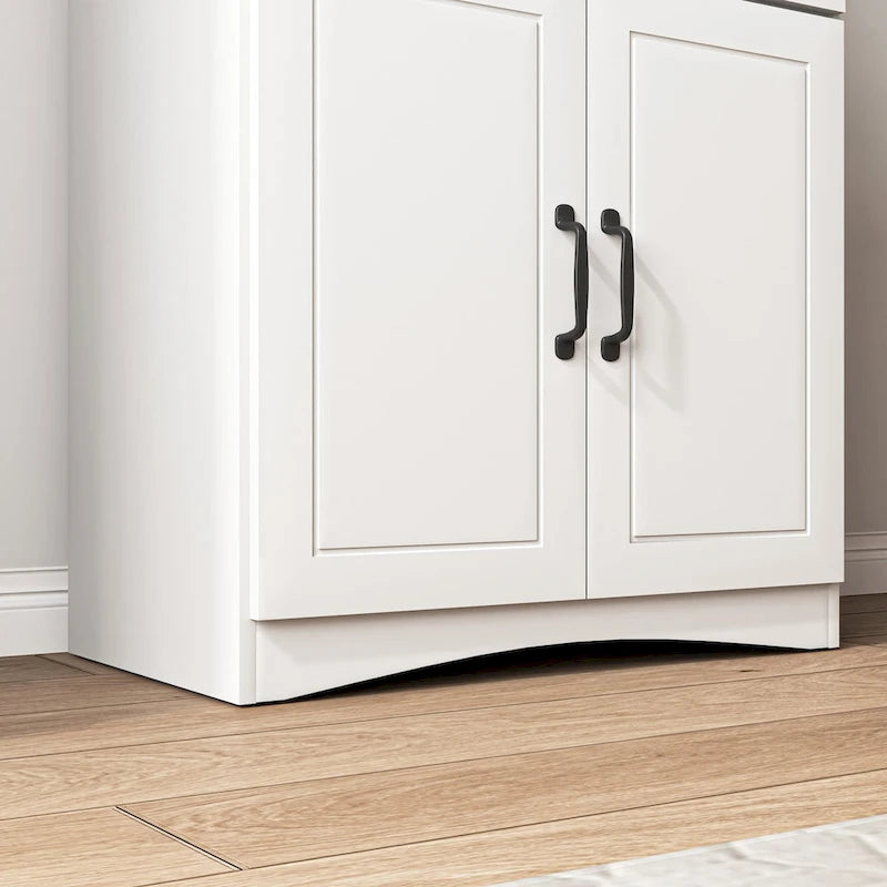 Meuble de Cuisine en Bois Blanc, Armoire de Rangement pour Cellier, Meuble Micro-Ondes avec Portes Vitrées et Tiroir