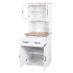 Meuble de Cuisine en Bois Blanc, Armoire de Rangement pour Cellier, Meuble Micro-Ondes avec Portes Vitrées et Tiroir