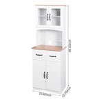 Meuble de Cuisine en Bois Blanc, Armoire de Rangement pour Cellier, Meuble Micro-Ondes avec Portes Vitrées et Tiroir