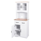 Meuble de Cuisine en Bois Blanc, Armoire de Rangement pour Cellier, Meuble Micro-Ondes avec Portes Vitrées et Tiroir