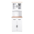 Meuble de Cuisine en Bois Blanc, Armoire de Rangement pour Cellier, Meuble Micro-Ondes avec Portes Vitrées et Tiroir