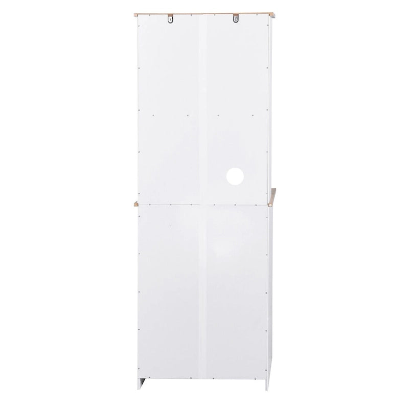 Meuble de Cuisine en Bois Blanc, Armoire de Rangement pour Cellier, Meuble Micro-Ondes avec Portes Vitrées et Tiroir