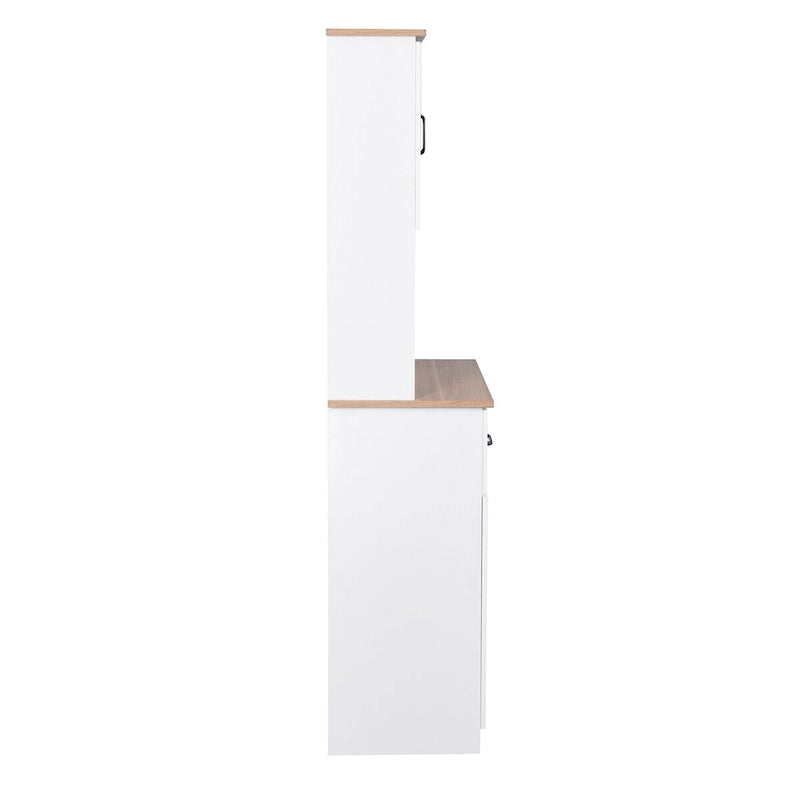Meuble de Cuisine en Bois Blanc, Armoire de Rangement pour Cellier, Meuble Micro-Ondes avec Portes Vitrées et Tiroir