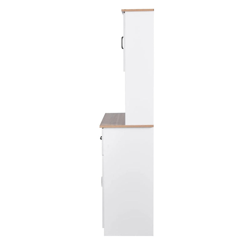 Meuble de Cuisine en Bois Blanc, Armoire de Rangement pour Cellier, Meuble Micro-Ondes avec Portes Vitrées et Tiroir