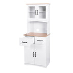 Meuble de Cuisine en Bois Blanc, Armoire de Rangement pour Cellier, Meuble Micro-Ondes avec Portes Vitrées et Tiroir